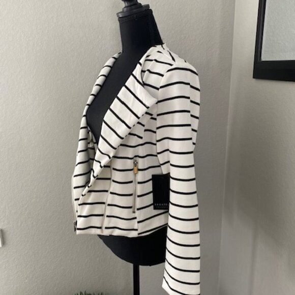 NWT Bagatelle Aysmmetrical Draped Lapel Striped Knit Moto Jacket PM - Picture 7 of 16